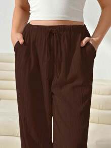 Solflare Women's Plus Size Loose Woven Brown Chocolate Pants,Teacher Outfits For Women - Chocolate Brown - View 6