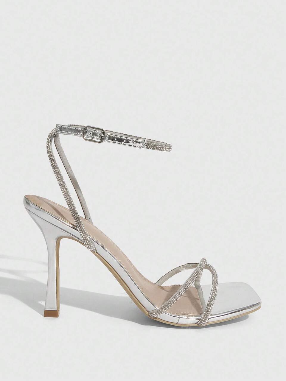 CUCCOO SZL Women's Square Toe Rhinestone Ankle Strap Sandals For Christmas Spring Shoes Prom Heels Summer Shoes