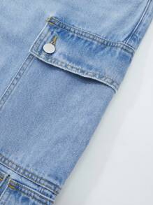 ROMWE MEN Street Life Men's Loose Fit Multi-Pocket Denim Shorts - Blue - View 4