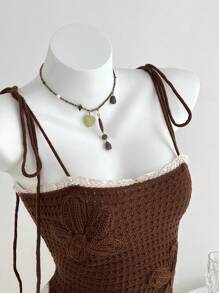Elamini Women's Casual Contrast Color Trim Knit Camisole Top - Brown - View 3