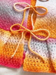 Soleia Women's Pink And Orange Ombre Tie Front Sleeveless Cardigan,Summer Boho Vacation Cute Knit Top,Fairycore Sweaters Casual Airport Back To School - Multicolor - View 6