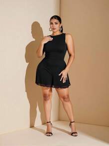 SHEIN BAE Váy lưới không tay cỡ lớn cho nữ, Xuân/Hè - màu đen - Xem 9