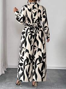 Elenzga 新款优雅花卉印花连体裤，收腰，长腿褶皱阔腿，适合大码女装 - 彩色 - 查看 2