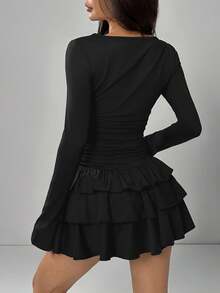 SHEIN PETITE CURVE Đầm dự tiệc tay dài màu đen cỡ lớn - màu đen - Xem 2