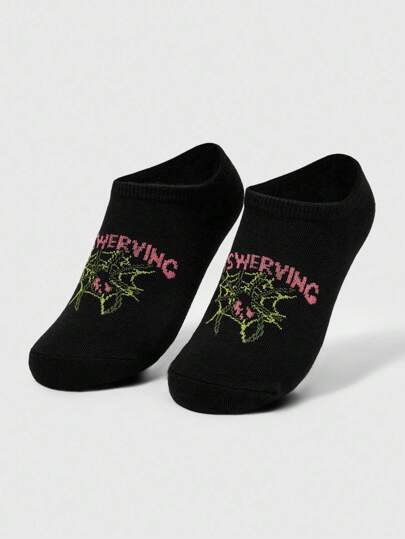 Grunge Punk 2 Pairs Women Dark Red Spider Web & Spider Pattern Comfortable Short Socks, Style#1586325/411803