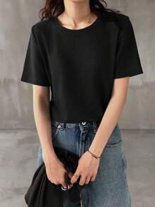 FRIFUL Women's 2 Pieces Set, Loose Fit Round Neck Short Sleeve, Tie Bow Decor, Ruched Trim Summer - Black - View 3