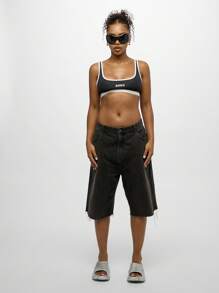 SUMWON WOMEN Bralette Racerback 时尚短款上衣 撞色绑带 中等支撑 简约设计 多功能健身瑜伽工作室现代街头服饰 - 黑色 - 查看 3