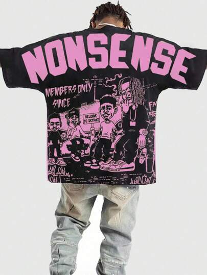 Street Life 1pc Men's Batwing Sleeve Character Print Round Neck Short Sleeve Casual Tee, Halloween, 2000s Style