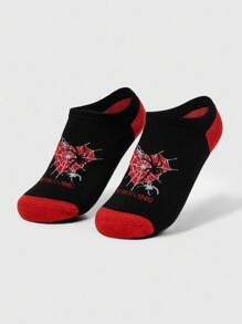 ROMWE Grunge Punk 2 Pairs Women Dark Red Spider Web & Spider Pattern Comfortable Short Socks, Style#1586325/411803, Halloween - Multicolor - View 4