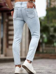 Manfinity Homme Pantalones vaqueros de unicolor para hombre, de moda para el verano - Lavado ligero - Ver 2