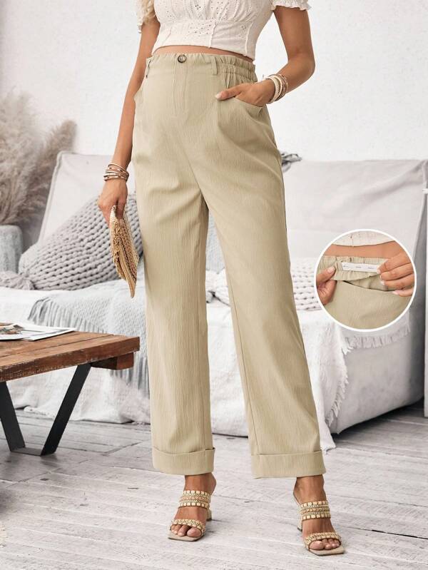 SHEIN Maternity Minimalist Solid Color Oblique Pockets Straight Leg Casual Pants