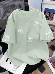 SHEIN 优雅蝴蝶结细节大码女式短袖圆领T恤