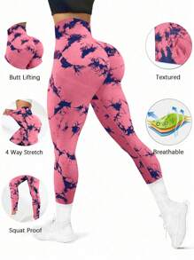 SHEIN Core Rhythm 扎染印花高腰无缝紧身裤