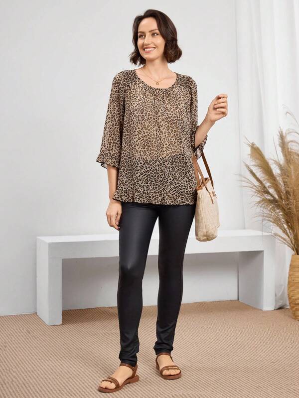 Miaspire Leopard Print Women's Blouse With Ruffle Collar Mothers Day Outfit Gift For Mom,Fall Women Clothes,Vintage Clothes Women,Teacher Outfits For Women,Airport Outfit Women, Leopard Print Tops Animal Print Top Brown Blouses For Women Cheetah Print Tops Earthy Tops,Country Outfits Women