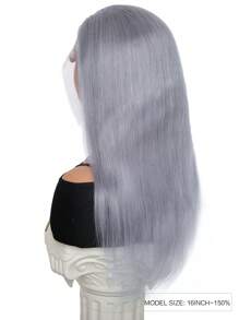 Silver Grey Color Silky Straight Lace Front Wig Human Hair 16-18 Inch Transparent Frontal For Women Pre-Plucked Hairline Halloween Costumes - SGray - View 5