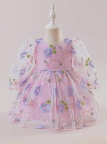 Glamorique Kids Baby Girls Flower Bridesmaid Dress, Wedding, Flower Girl,Summer Dress,Embroidered Flowers,Party Performance,Suitable For Formal Occasions, Baby Girl Floral Dress Baby Flower Dress Infant Floral Dress Fairy Baby Dress