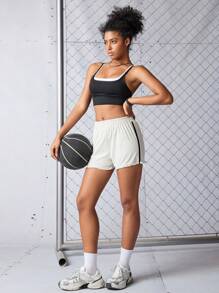 Streetz SHEIN Sport شورتات رياضية عادية بسحاب كتلة اللون - بيج - مشاهدة 2