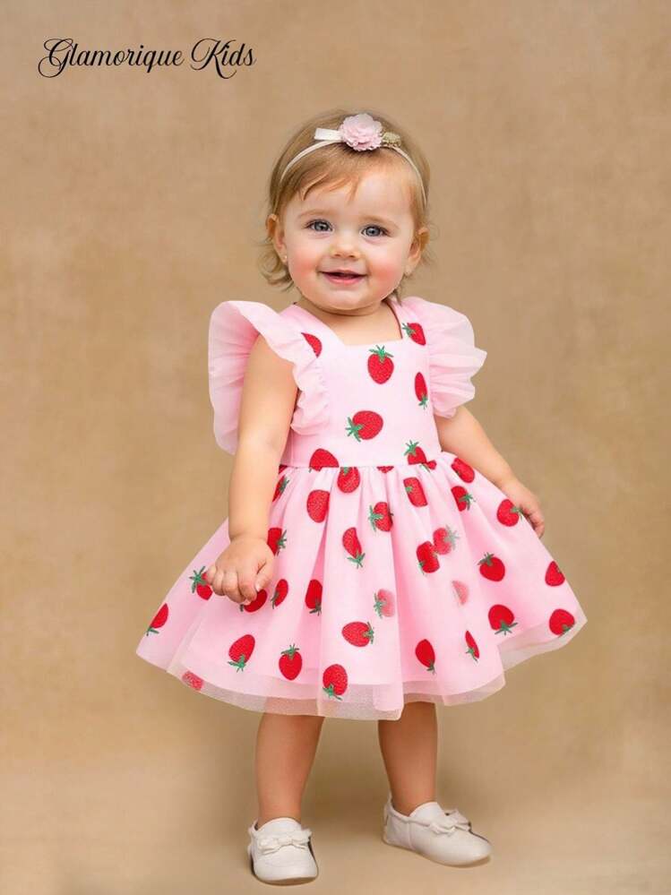 Glamorique Kids Toddler Girls' Pink Strawberry Glitter Tulle