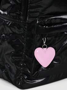 SUMWON 限量版儿童亮面背包，带心形饰物，时尚校园书包，金属外观，假日旅行配件 - 黑色 - 查看 6