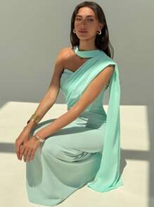 Aloruh Robe moulante à rubans de couleur unie pour femme, élégante et à la mode - Vert - Voir 2