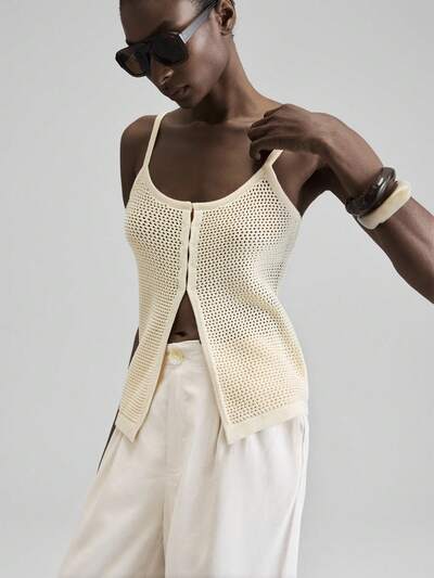 2025 Autumn,Winter Women's , Back To School, Halloween, Christmas, Business Casual, Retro Elegant Versatile Basics, Nashville Apparel, Solid Color Front Button Split Hem Sleeveless Knit Top