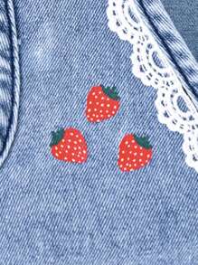SHEIN Baby Mädchen Sommer Kaninchen & Frucht Muster Kontrast Spitze ärmellose Jeansweste - Mittele Waschung - Übersicht 7