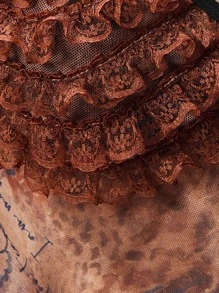 TypaGal A Statement Piece In Every Sense, This Mesh Ruffle Top With Rich Earthy Tones Adds Flair To Your Summer. Pair It With Shorts Or A Maxi Skirt For The Perfect Women's Summer Edit. - Multicolor - View 6