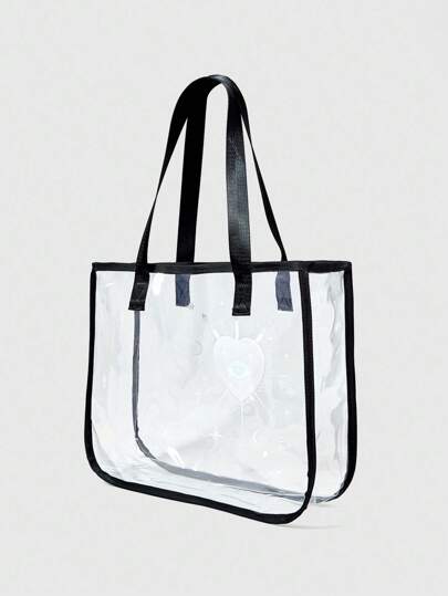 Grunge Punk حقيبة ظهر شفافة ذات نمط عين سوداء، حقيبة يد وحقيبة شاطئ للنساء