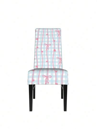 Sweetness 1PC Elegant Pink & Blue Gingham Chair Cover With Bows - Cute Chair Cover Decoration, Anti-Dirty Washable Chair Cover, Home Furnishings, Party Decoration,Perfect For Home Decor And Rooms, Universal Fit For Home And