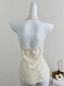 SHEIN Unity V-Neck Fringed Backless Halter Crop Tailored Jacket - White - View 2