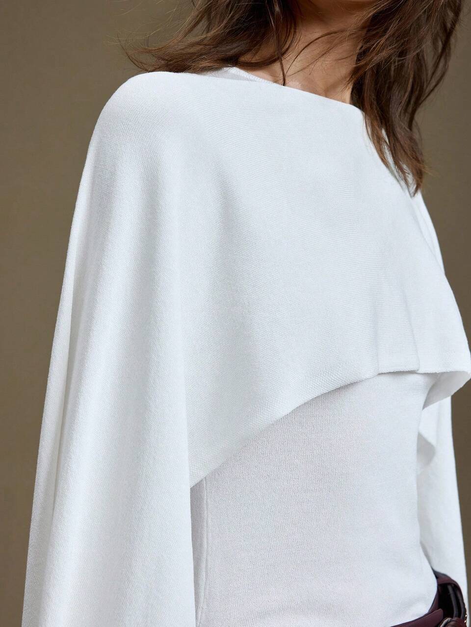 2025 New Women's White Elegant Poncho Knit Top,Autumn Apparel,Solid Color Outerwear For Brunch,Wedding Guest Formal Wear,Business Casual Church Attire