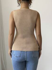 Elenzga Women's Sleeveless Thin Knit Cardigan, High-End Stylish Metal Button Sweater - Camel - View 2