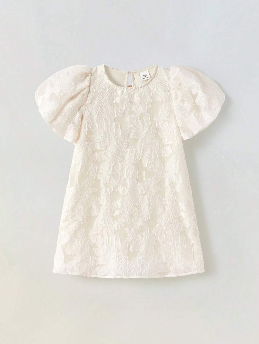 Maija Kids Maija Kids 年轻女孩牛仔效果提花圆领花瓣袖连衣裙 - 中等水洗藍 - 查看 1