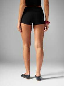 Missguided x Playboy Quần short bó sát co giãn cạp gập Quần thể thao thời trang logo thỏ Quần thể thao mặc nhà Quần short ngắn phong cách gập - màu đen - Xem 2