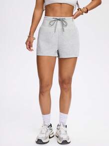 Easithlete Shorts esportivos femininos casuais e confortáveis de cor sólida para atividades ao ar livre, shorts de moletom cinza, shorts cinza para mulheres, shorts esportivos para mulheres, shorts de corrida - Cinza - Ver 4