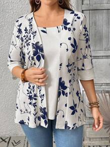 EMERY ROSE Sommer Damen Blumenblatt bedruckt Patchwork 2 in 1 T-Shirt Grafik Tees Damen Tops - Weiss - Übersicht 5