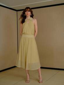 MOTF PREMIUM Vestido recogido con recortes - Caqui - Ver 4