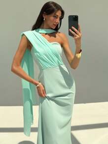 Aloruh Robe moulante à rubans de couleur unie pour femme, élégante et à la mode - Vert - Voir 7
