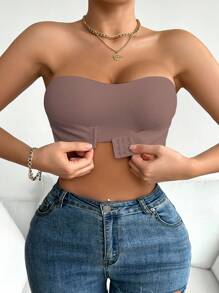 SHEIN 女士前开扣式加厚文胸，莲藕色 - 藕粉色 - 查看 3