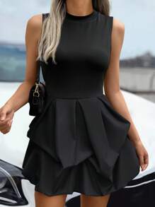 SHEIN Clasi Black Elegant Short Dress For Women - Black - View 4
