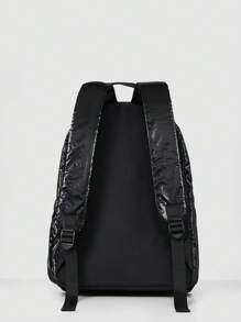 SUMWON 限量版儿童亮面背包，带心形饰物，时尚校园书包，金属外观，假日旅行配件 - 黑色 - 查看 7