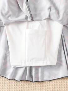 彩色涂鸦印花高腰弹力运动裙裤，适合青少年女孩，侧袋设计，防止走光，适合夏季户外运动，馈赠佳品 - 黑色 - 查看 3