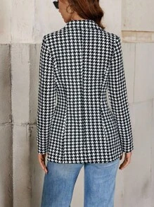 SHEIN Clasi Women's Houndstooth Check Waist Slimming Blazer Jacket