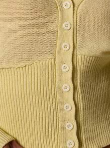 MUSERA 针织V领纽扣罗纹腰带收口开衫，春季Y2K 90年代休闲可爱秋季冬日日常办公圣诞时尚 - 黃色 - 查看 5