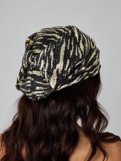 Grunge Punk 1pc Punk Leopard Print Rhinestone Decoration Contrast Color Beanie, Y2K Retro High Quality Sequin Slouchy Hat, Fashionable Thin Cap Suitable For Daily Wear All Seasons