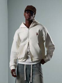 PLAYBOY X SUMWON Sudadera con capucha con cremallera completa, ropa urbana con logo de conejito, informal y cálida para otoño e invierno - Blanco - Ver 7