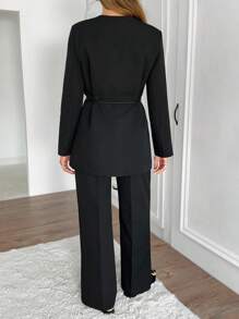 EURMUSE Bộ trang phục hai mảnh dành cho nữ Blazer và quần - màu đen - Xem 2