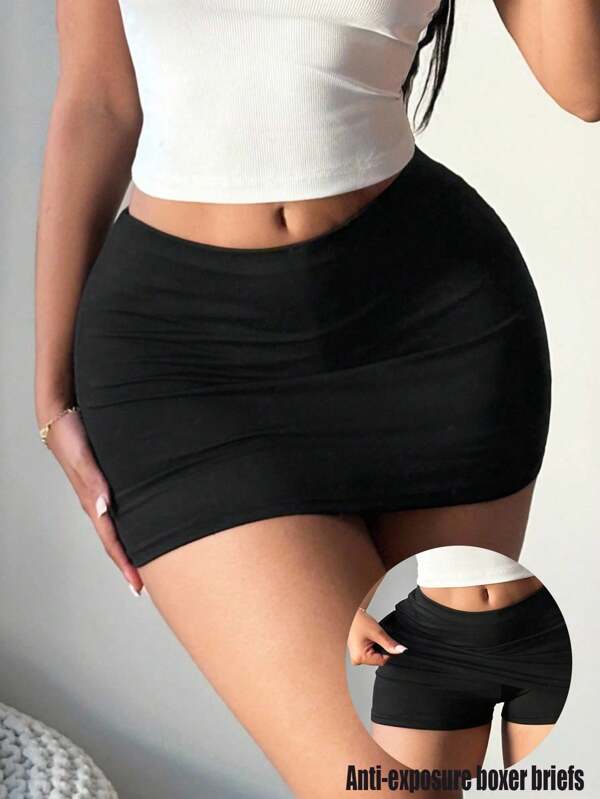 SHEIN SXY Fustă mini bodycon neagră, sexy, casual, pentru femei (include colanți)