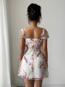 Selianne New Retro Ditsy Floral Mesh Frill Hem Form-Fitting Slip Dress, Elegant & Beautiful, Spring/Summer - Multicolor - View 5