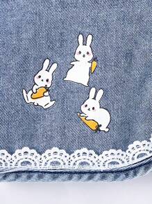 SHEIN Baby Mädchen Sommer Kaninchen & Frucht Muster Kontrast Spitze ärmellose Jeansweste - Mittele Waschung - Übersicht 9